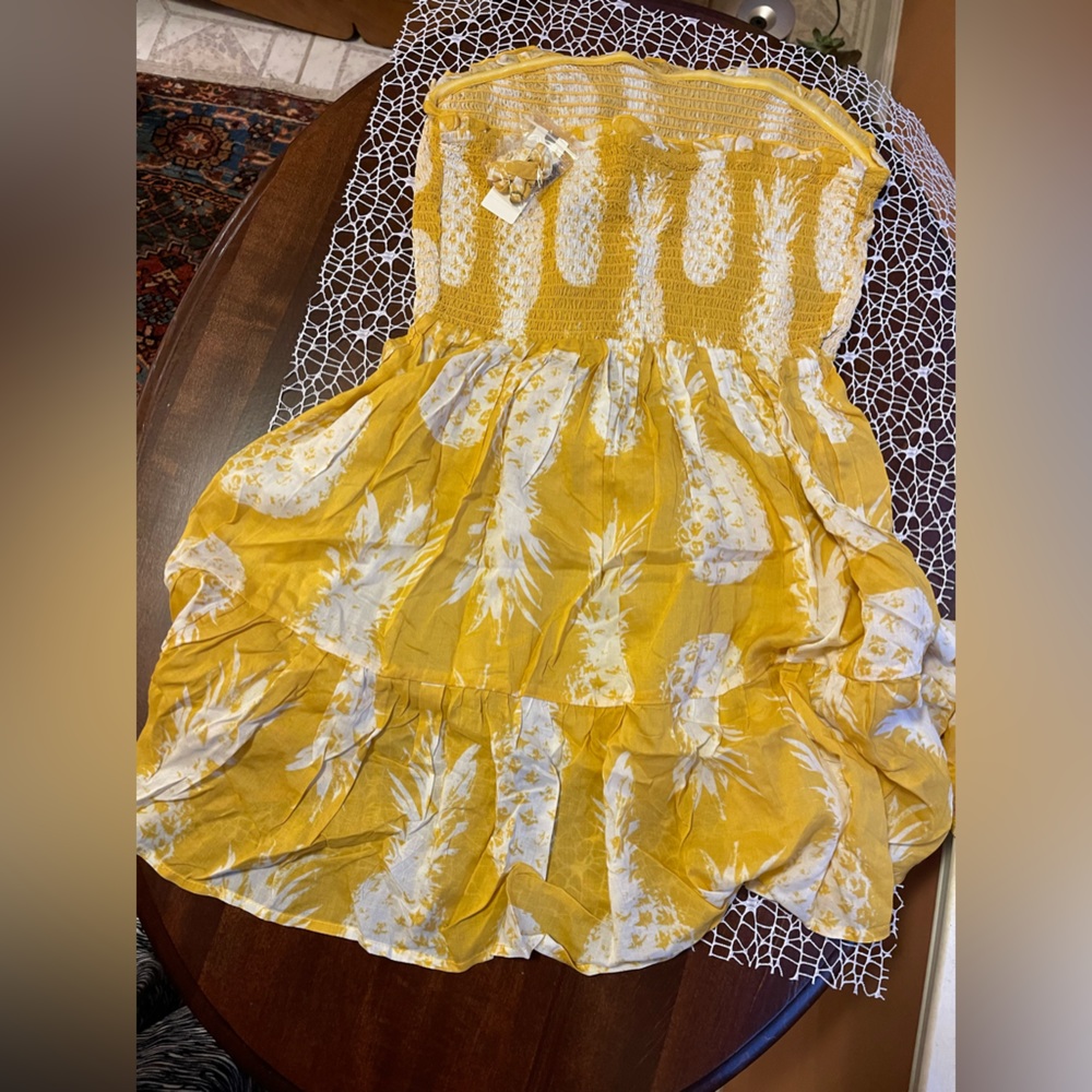 By Anthropologie NWT smocked yellow mini dress/cover-up, Sz S, removable straps - Picture 7 of 7